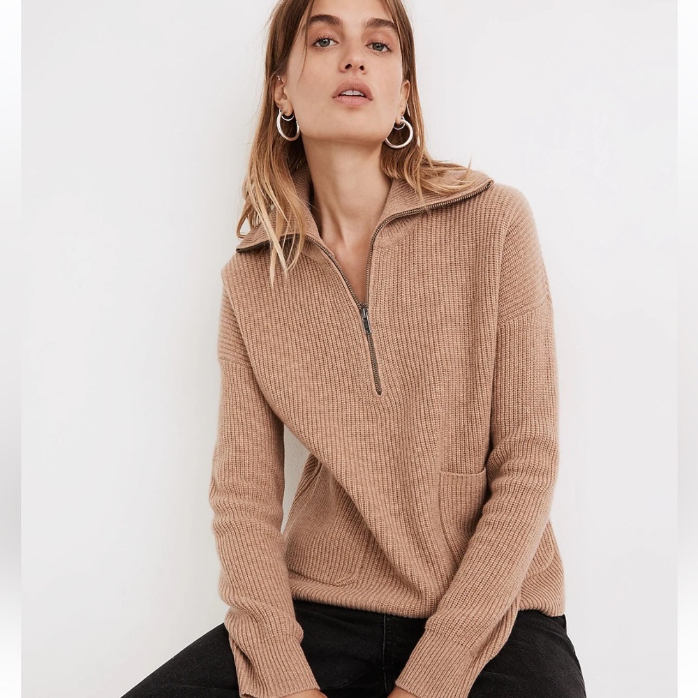 Madewell | Glenbrook 1/2 Zip Pullover Sweater, Beige, Large